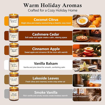 Scented Candle Gift Set for Women – 6 Pack 7oz Winter Scented Soy Candles, Long Lasting Aromatherapy Christmas Gifts for Her, Perfect for Home Décor, Vanilla, Cinnamon & Cedar Scents