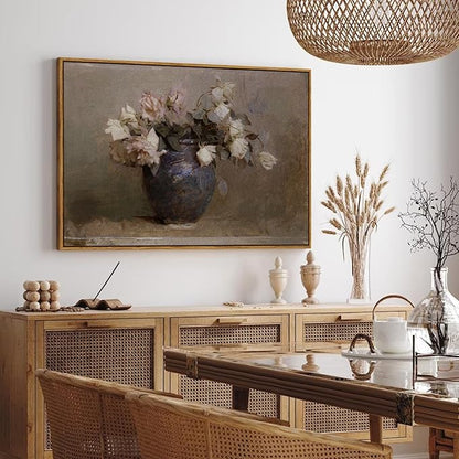 InSimSea Framed Canvas Wall Art Vintage Decor, Retro Floral Rustic Decorations for Living Room, Farmhouse Wall Decor for Living Room Bedroom, 24"x36"