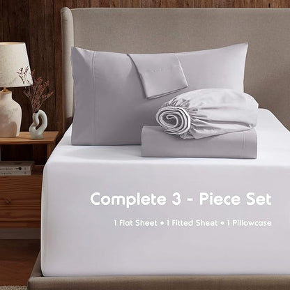 Nestl Twin Sheet Set - 1800 Ultra-Soft Microfiber Twin Bed Sheets - Double Brushed - Deep Pockets - Easy Fit - Extra Soft - 3 Piece Set - Bedding Sheets & Pillowcases (Twin, Grey Lavender)