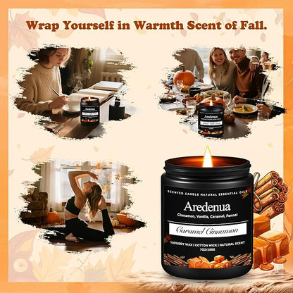 Caramel Cinnamon Luxury Candle - Rich Gourmand Scent, 7oz Natural Soy Wax, Hand-Poured Cozy Home Scented Candle - Elegant Home Fragrance for Living Room, Dinner Party & Self-Care Indulgence