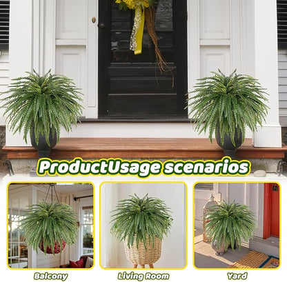46" Artificial Fern Plants, Set of 2 Large Fake Ferns for Outdoors Indoor, Realistic Faux Boston Fern Bush with 71Fronds Each for Planter, Garden, Porch, Home Décor