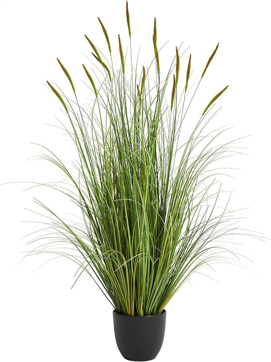 KOL 3ft Artificial Cattail Grass, 35in Artificial Indoor Outdoor Fake Onion Grass Reed Floor Plant, Home Office Wedding Decor Potted Plant, Housewarming Gift, Green