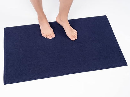Cotton Paradise 100% Cotton Non Slip Bath Mats for Bathroom, 17x24 inch Soft Absorbent Quick Dry Machine Washable Floor Bath Mat, Navy Blue