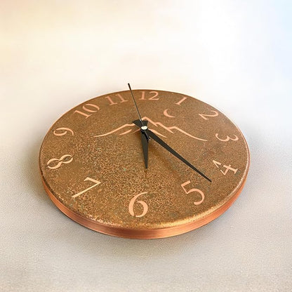 Handmade Pure Copper Wall Clock for Home Decoration, Decor Clock for Living Room, Bedroom and Kitchen, Rustic Decorative Mural Clock Art for Farmhouse (Rusty Landscape, 17.7)