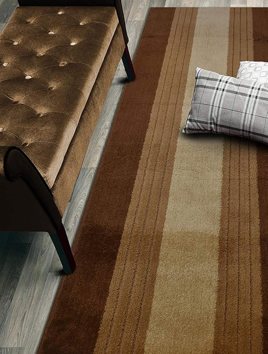 Custom Size Hall Runner Rug, Slip Resistant, 31 Inch Wide X Your Choice of Length, Lines Brown, 31 Inch X 11 feet