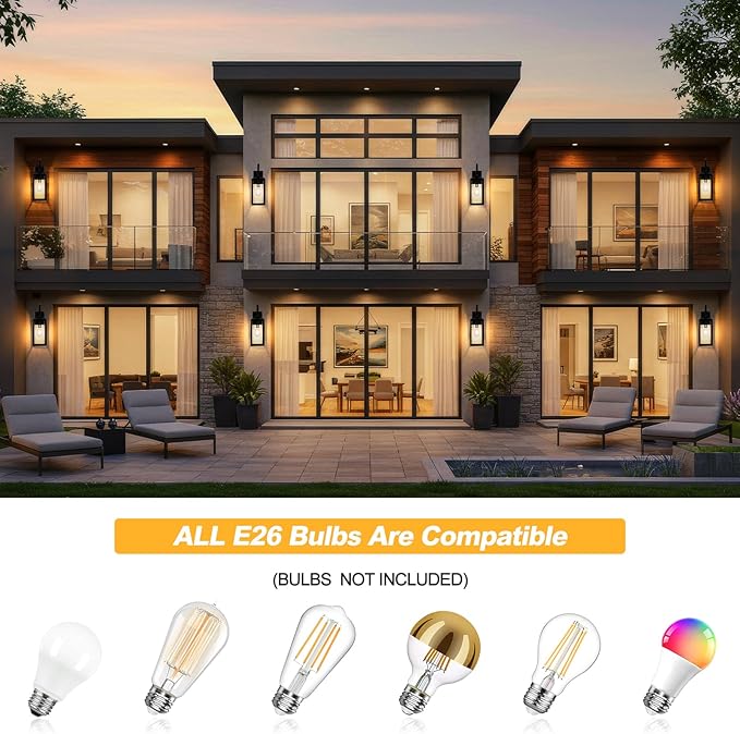 19" Dusk to Dawn Outdoor Lighting 2 Pack, Large Dusk to Dawn Outdoor Wall Lights, Black Sensor Porch Lights Outdoor Exterior Lighting Fixtures Wall Mount for House Garage -with Gold Trim