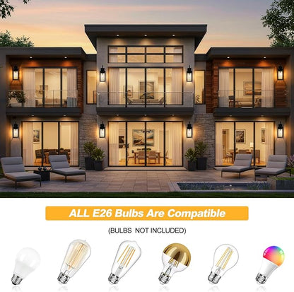 19" Dusk to Dawn Outdoor Lighting 2 Pack, Large Dusk to Dawn Outdoor Wall Lights, Black Sensor Porch Lights Outdoor Exterior Lighting Fixtures Wall Mount for House Garage -with Gold Trim