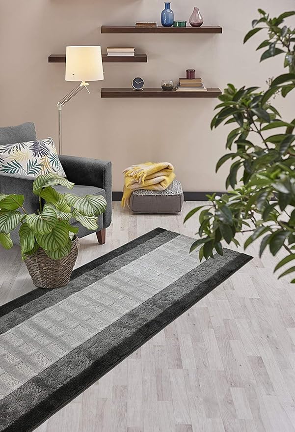 Custom Cut Hallway Runner Rug, Slip Resistant, 31 Inch Wide X Your Choice of Length, Leaves Anthracite, 31 Inch X 24 feet