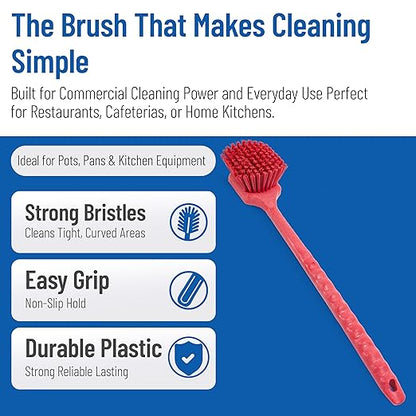 SPARTA 40501EC05 Plastic Large Scrub Brush, Kitchen Brush, Utility Brush With Long Handle For Cleaning, 20 Inches, Red