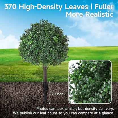 Boxwood Topiary Balls Artificial Outdoor Set of 2,UV Resistant with Spike Faux Plants for Garden,Indoor, Porch,Yard, Balcony Decor