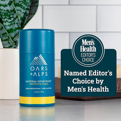 Oars + Alps Deodorant for Men & Women, Aluminum Free Deodorant for Men, Dermatologist Tested, Clean Ingredients, Non Toxic, Vegan, Long Lasting, Odor Protection, California Coast, 1pk, 2.6oz