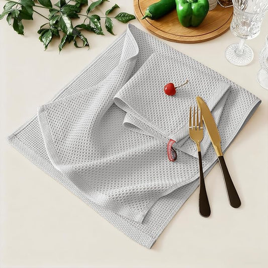 Kitinjoy 100% Cotton Kitchen Towels and Dishcloths Set, 8 Pack Waffle Weave Dish Towels Ultra Soft Absorbent Quick Drying Dish Rags, 13 x 28 Inch and 12 X 12 Inch, Light Grey