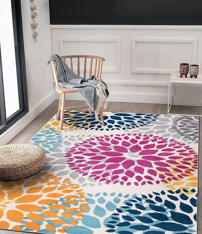Rugshop Modern Floral Circles Design for Living Room,Bedroom,Home Office,Kitchen Non Shedding Area Rug 10' x 14' Multi