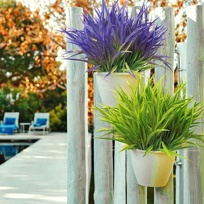 Outdoor Artificial Plants 8 Bundles Fake Plants Grass UV Resistant Fake Flowers Bush Greenery,17Inch Tall Faux Grass Shrubs for Home Porch Pathway Garden Décor Outside Indoor (Green)