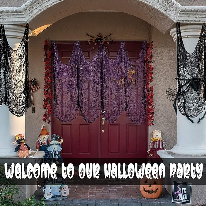 Legigo 6 Pack Halloween Creepy Cloths Cheesecloths, Spooky Black Mesh Fabric Cheese Cloths for Crafts, Scary Gauze Fabric for Party Supplies Home Wall Doorway Outdoor Yard Decor(Black,White,Purple)