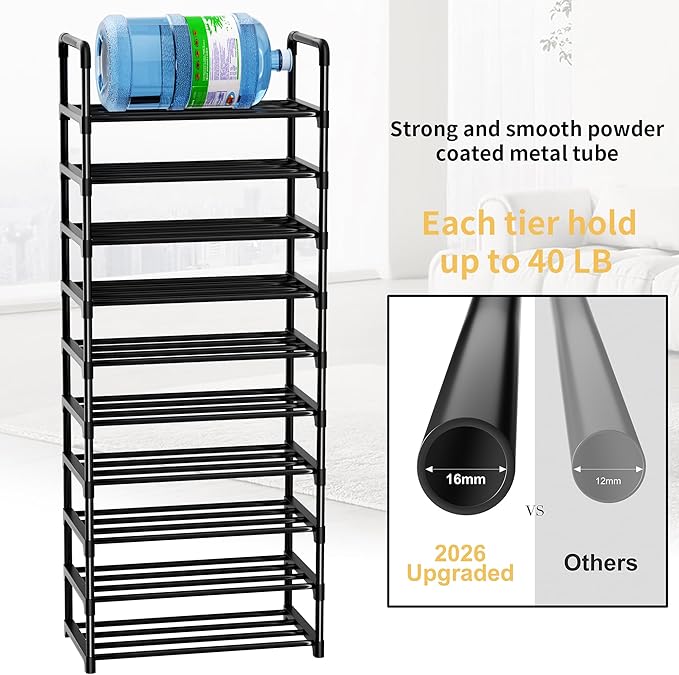 Shoe Rack, 10 Tier Shoe Storage Organizer,Fit 30-35 Pairs Shoes,Metal Tall Shoe Shelf for Closet,Entryway, Hallway,Garage,Bedroom,Cloakroom