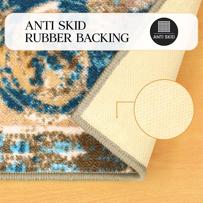 Superior Indoor Non-Slip Runner Rug, Modern Overdyed Machine Washable Rugs, Home Floor Decor For Entryway, Office, Bedroom, Living/Dining, Kitchen, Angeles Collection, Green-Beige, 2' 7" x 8'