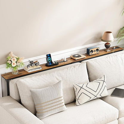 Kitstorack 2-Pack Narrow Console Table with Adjustable Height (25"-33") & 2 Power Outlets, Skinny Behind Couch Table, 79" Long x 5.9" Wide Sofa Side Table for Living Room, Rustic Brown | 2-Pack, Behind Sofa Couch
