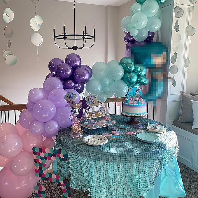 Mermaid Party Balloon Set, 60 Packs 12 Inches Metallic Purple Pink Green Blue Latex Balloons for Girls Mermaid Birthday Party Decoration, Baby Shower, Birthday, Under The Sea Party Decorations