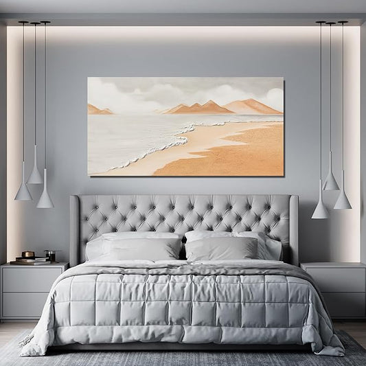 Canvas White Wall Art Decor Abstract Canvas Art Wall Decor Beach Coastal Wall Art Prints Modern Minimalist Wall Art Decorations Brown Artwork for Walls Bedroom Office Kitchen Wall Decor 20" X 40"
