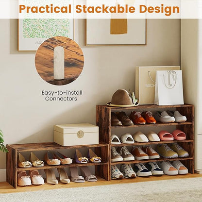 COSTWAY 6-Tier Shoe Rack, Extra Wide Shoe Shelf Organizer with Stackable Design, 31" Freestanding Adjustable Storage Shoe Stand for Small Space Entryway Hallway Closet (1,Rustic Brown)