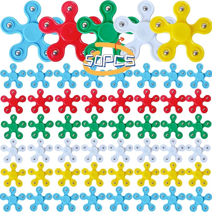 50 Pcs Mini Fidget Spinners Bulk Toys Party Favors for Kids,Valentine Day Gifts,Goodie Bags Stuffers,Birthday Return Gifts, Treasure Box, Back to School Classroom Reward Prizes-2.4"