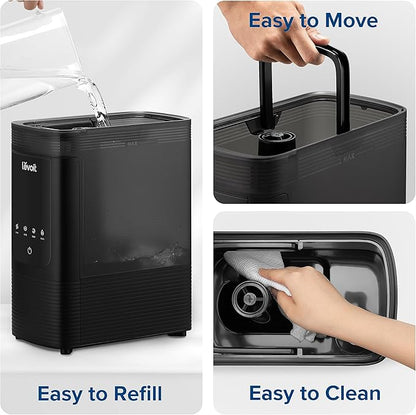 LEVOIT 6L Smart Warm and Cool Mist Humidifiers for Home Bedroom, 60H Runtime and Auto Customized Humidity for Large room, Schedule, Easy Top Fill, Essential Oil Diffuser, Whisper-Quiet, Handle, Black