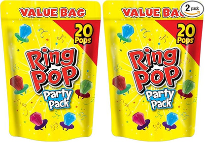 Ring Pop Candy, Christmas Lollipops, 20 Ct Party Favors in Assorted Fruity Flavors - Full Size, Bulk Variety Pack, Individually Wrapped Hard Candy For Stocking Stuffers, Holiday Gifts (Pack of 2)