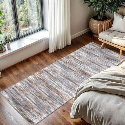 KOZYFLY Kitchen Runner Rug for Hallway Non-Slip Modern Abstract Runner Rug 2x5 Grey Brown, Washable Carpet Runner Laundry Room Mat with Soft Low Pile for Entryway Bathroom Bedroom Kitchen