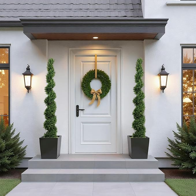 THE BLOOM TIMES 6ft Spiral Artificial Topiary Trees Set of 2, 71 inch Faux Cedar Trees for Outdoor Planters - Fake Twist Cypress Plants for Garden Front Porch Indoor Outside Christmas Decor 6 Foot