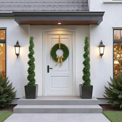 THE BLOOM TIMES 6ft Spiral Artificial Topiary Trees Set of 2, 71 inch Faux Cedar Trees for Outdoor Planters - Fake Twist Cypress Plants for Garden Front Porch Indoor Outside Christmas Decor 6 Foot