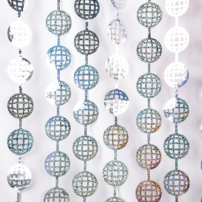 BRAVESHINE Hanging Balls Party Streamers Backdrop - 2 Pack Silver Tinsel Foil Fringe Curtains for Christmas/70s/80s/90s/Discoball/Birthdays/Bachelorette/Engagement/Music/Dance/New Years Decorations