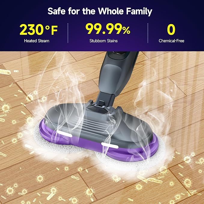 Scrubbing Steam Mop, Steam Mops for Floor Cleaning with Rotating Pads, 4 Cleaning Modes & LED Headlights, Swivel Steering,Safe for all Sealed Hard Floors F2