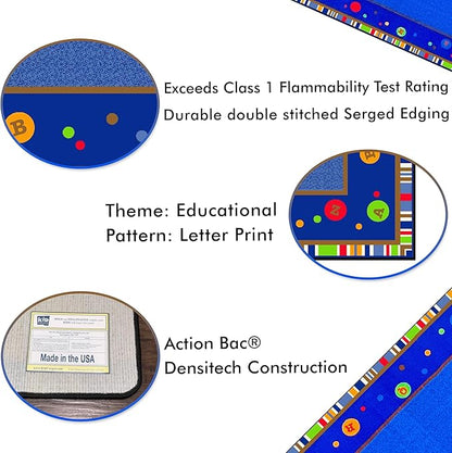 ABC Dots School Rug, 6' x 8'6" Rectangle, Educational Classroom Rug, Kids Learning Play Mat | Area Rug for Bedroom or Playroom