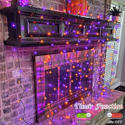 YEGUO 165ft 500 LED Halloween Lights Outdoor Waterproof, Orange and Purple String Lights Indoor, Green Wire Christmas Tree Lights Plug in with Timer Memory 8 Modes