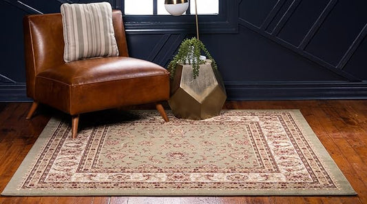 Rugs.com Aditi Collection Rug – 5 Ft Square Green Medium-Pile Rug Perfect for Living Rooms, Kitchens, Entryways