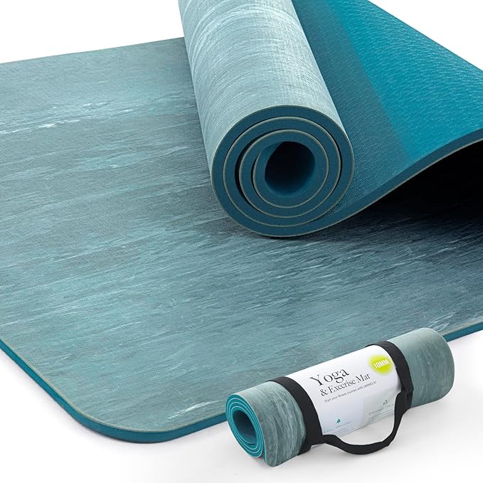 UMINEUX Extra Thick Yoga Mat, 2/5 Inch (10MM), Natural Rubber and TPE Non Slip Yoga Mats with Strap for Women Men, Eco Friendly Exercise Mat for Yoga, Pilates and Home Workout