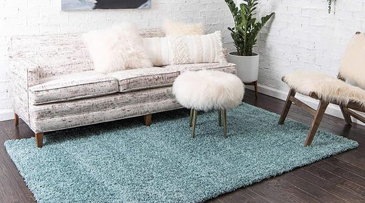 Unique Loom Solid Shag Collection Area Rug (10' x 13' 1" Rectangle Light Slate Blue)