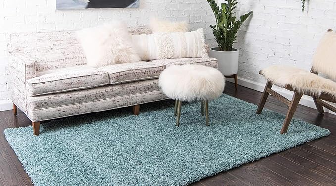 Unique Loom Solid Shag Collection Area Rug (8' x 10' Rectangle, Light Slate Blue)