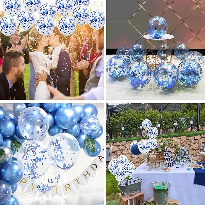 GaesQae Blue Confetti Balloons, 25pcs 12in Latex Balloons with Blue Foil Confetti for Birthday, Graduation, Wedding, Baby Shower, Party Decorations