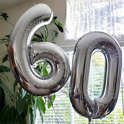 40'' Silver Number 9 Balloons for Women Men, Giant Self Inflating Foil Number Balloons Set 0-9, Large Digital 9 Helium Balloon for Boys Girls 9th Birthday Party Decorations Anniversary Supplies