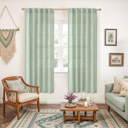 YoungsTex Sage Green Linen Curtains 72 Inch Length for Living Room, Semi Sheer Light Filtering Drapes with Back Tab Rod Pocket for Bedroom Spring Decor, 42 X 72 Inch, 2 Panels