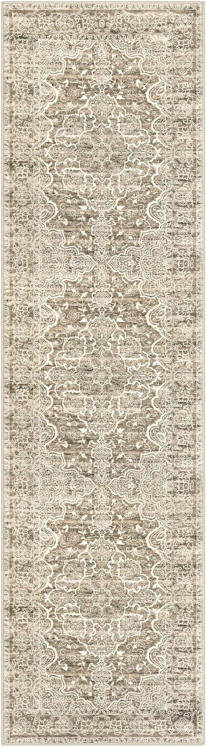 KUTA Hallways Runner Rug 2x8 Beige Brown, Vintage Floral Kitchen Rugs Non-Slip Washable Ultra Soft Printed Retro Distressed Flower Carpet Entryway Runners for Bedroom Nursery Hallways