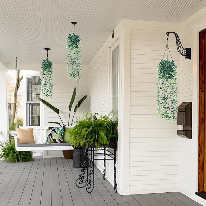 Artificial Hanging Eucalyptus Plants，Fake Plants Eucalyptus Small Decor Faux Hanging Vine Plants Wall Greenery for New Home Decoration，for Floating Shelf Indoor Outdoor Pack of 2