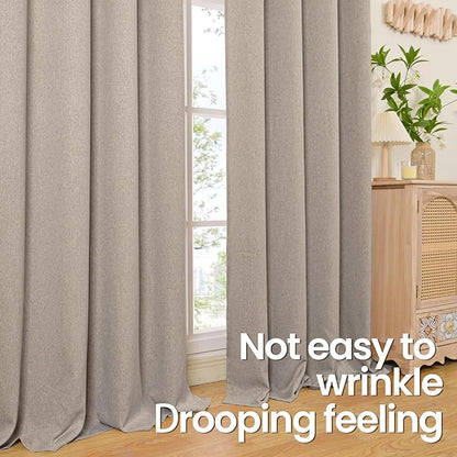 BGment Taupe Linen Curtains 54 Inch Length 2 Panels Set for Bedroom, Short Window Drapes Light Filtering Semi Sheer Thick Curtain No See Through for Living Room, Each 52 Inch Wide