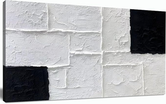 Trogonup Black and White Abstract Textured Wall Art for Living Room Rectangle Painting Large Artwork for Bedroom Home Office Ready to Hang 20"x40"