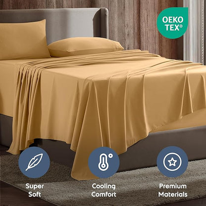 Nestl Full Sheet Set - Luxury 1800 Ultra-Soft Microfiber Full Bed Sheets - Double Brushed - Deep Pockets - Easy Fit - 4 Piece Set - Bedding Sheets & Pillowcases (Full, Camel Gold)