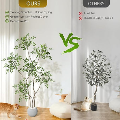 Garvee Nandina Artificial Plants with Sphere Planter Pot, Artificial Tree Indoor with Moss and Pebbles, 5FT Fake Potted Tree for Indoor & Home Office Decor