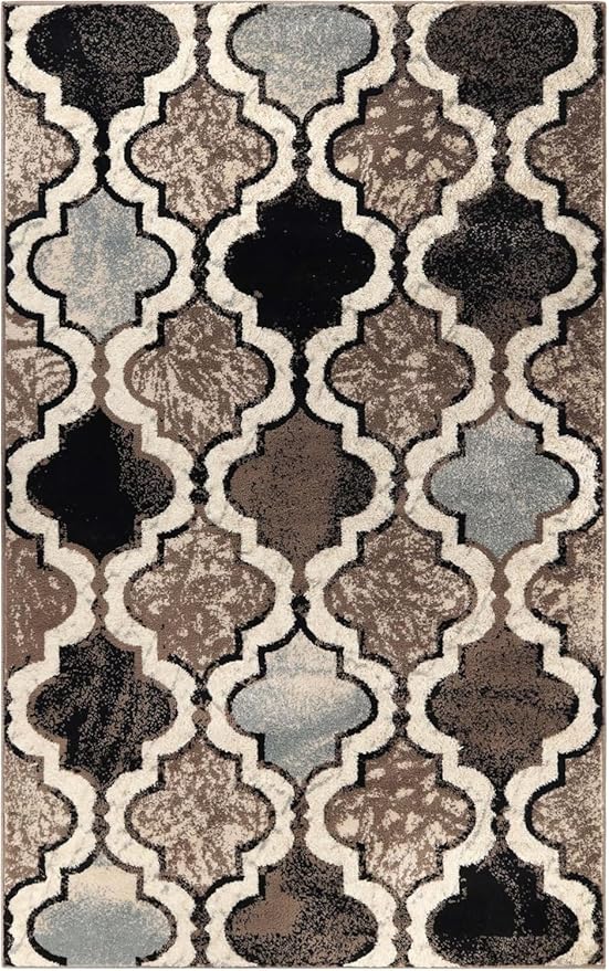 Superior Indoor Large Area Rug, Jute Backed, Perfect for Living/ Dining Room, Bedroom, Office, Kitchen, Entryway, Modern Geometric Trellis Floor Decor, Viking Collection, 6' x 9', Ivory