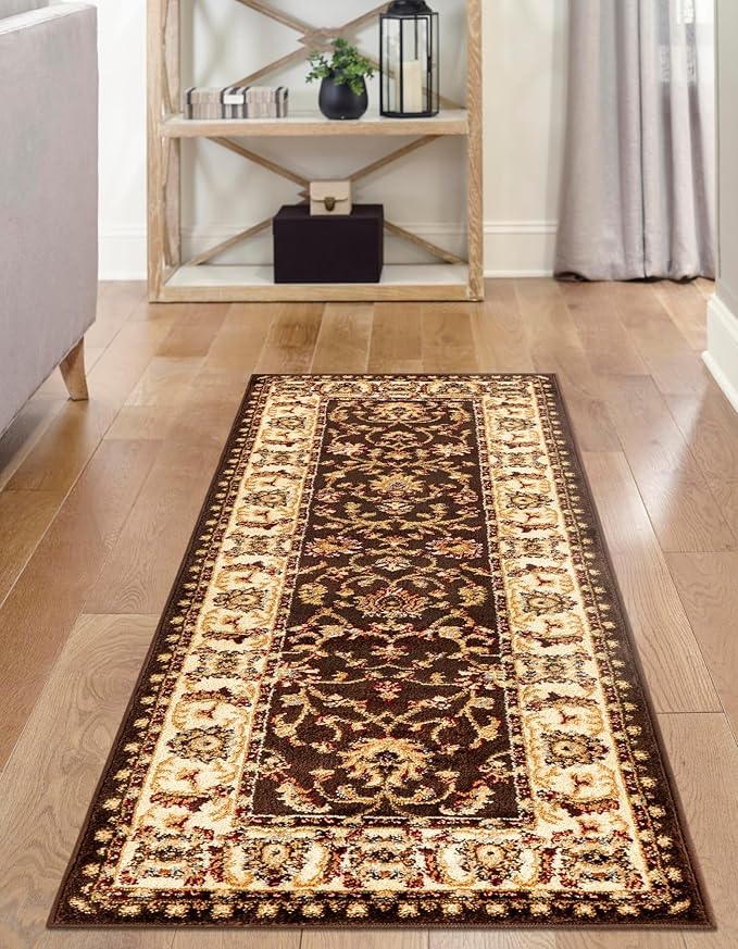 Rugs.com Aditi Collection Rug – 5 Ft Runner Brown Medium-Pile Rug Perfect for Hallways, Entryways